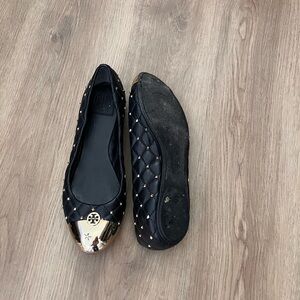 Tory Burch Black Quilted Ballet Flats with Gold Accents
